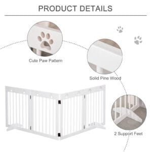 Pawhut Pet Gate 4 Panel Foldable Wooden
