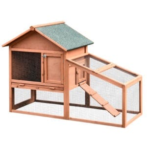 Pawhut Wood Rabbit Hutch w/ Roof Ramp