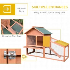 Pawhut Wood Rabbit Hutch w/ Roof Ramp