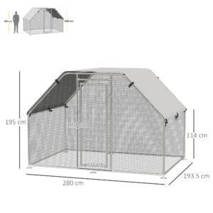 Large Metal Walk-In Chicken Coop Run Cage w/ Cover Outdoor, 280 x 193.5 x 195 cm