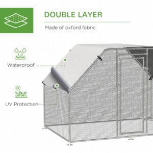 Large Metal Walk-In Chicken Coop Run Cage w/ Cover Outdoor, 280 x 193.5 x 195 cm