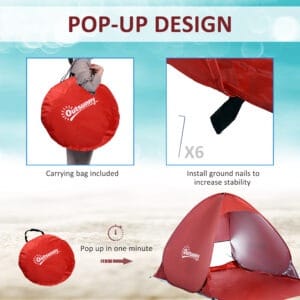 Outsunny Beach Tent Pop up Shelter Red