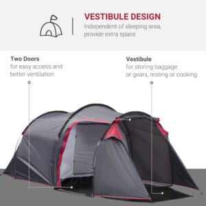 Outsunny 3 Man Camping Tent w/ 2 Rooms Porch