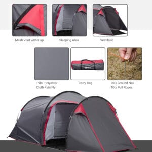 Outsunny 3 Man Camping Tent w/ 2 Rooms Porch
