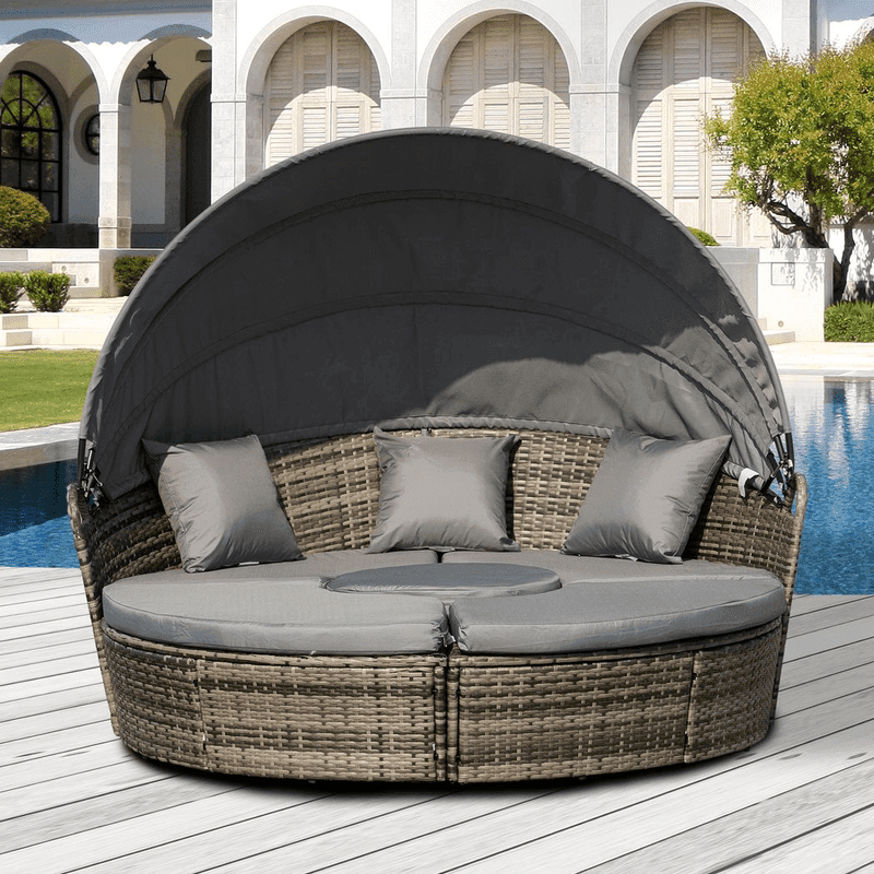 Outsunny 5pc Sofa Bed Table Rattan Round Outsunny 5pc Sofa Bed Table Rattan Round