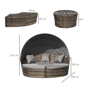 Outsunny 5pc Sofa Bed Table Rattan Round Outsunny 5pc Sofa Bed Table Rattan Round