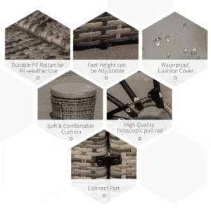 Outsunny 5pc Sofa Bed Table Rattan Round Outsunny 5pc Sofa Bed Table Rattan Round