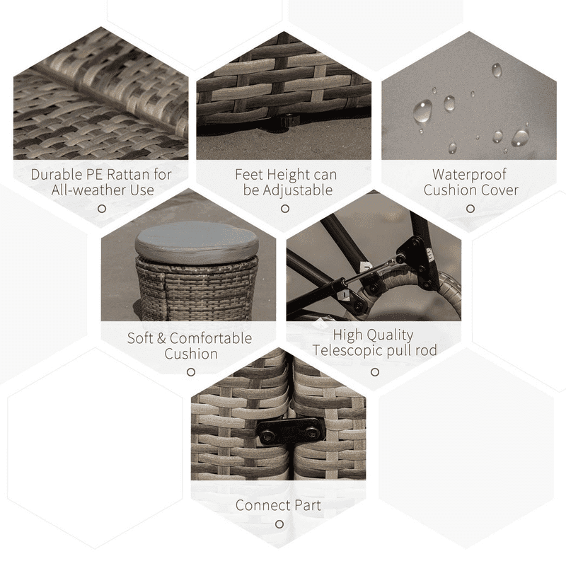 Outsunny 5pc Sofa Bed Table Rattan Round Outsunny 5pc Sofa Bed Table Rattan Round