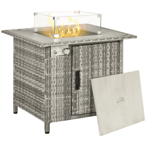 Outsunny Gas Fire Pit Table w/ Rain Cover