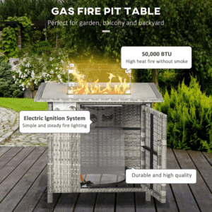 Outsunny Gas Fire Pit Table w/ Rain Cover