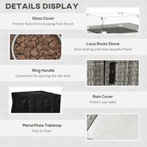 Outsunny Gas Fire Pit Table w/ Rain Cover