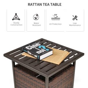 Outsunny Rattan Coffee Table w/ Umbrella Hole