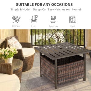 Outsunny Rattan Coffee Table w/ Umbrella Hole