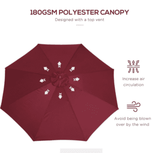 Outsunny 3m Fir Wood Parasol Wine Red