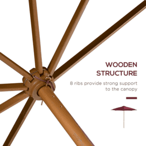 Outsunny 3m Fir Wood Parasol Wine Red