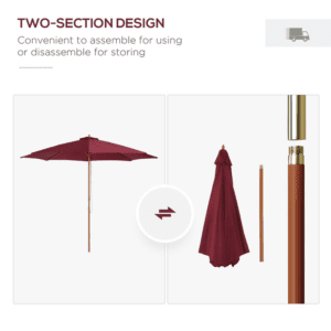 Outsunny 3m Fir Wood Parasol Wine Red