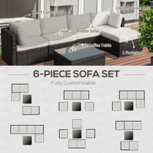 Outsunny 6pc Rattan Sofa Furniture Set