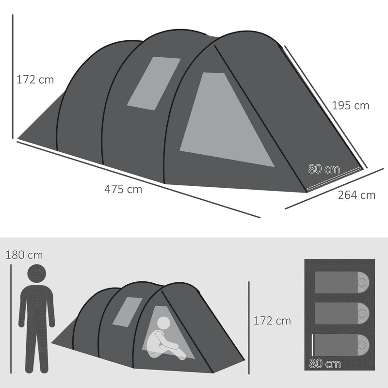 Outsunny Tunnel Tent Two Room 3-4 Persons Outsunny Tunnel Tent Two Room 3-4 Persons