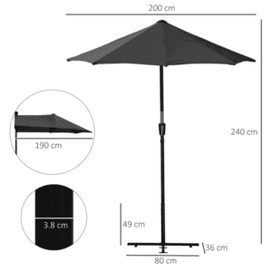 Outsunny Half Garden Parasol with Crank 2m