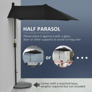 Outsunny Half Garden Parasol with Crank 2m
