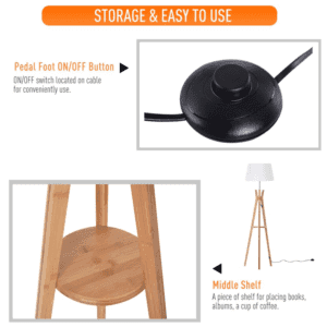 Homcom Tripod Floor Lamp w/ Fabric Shade