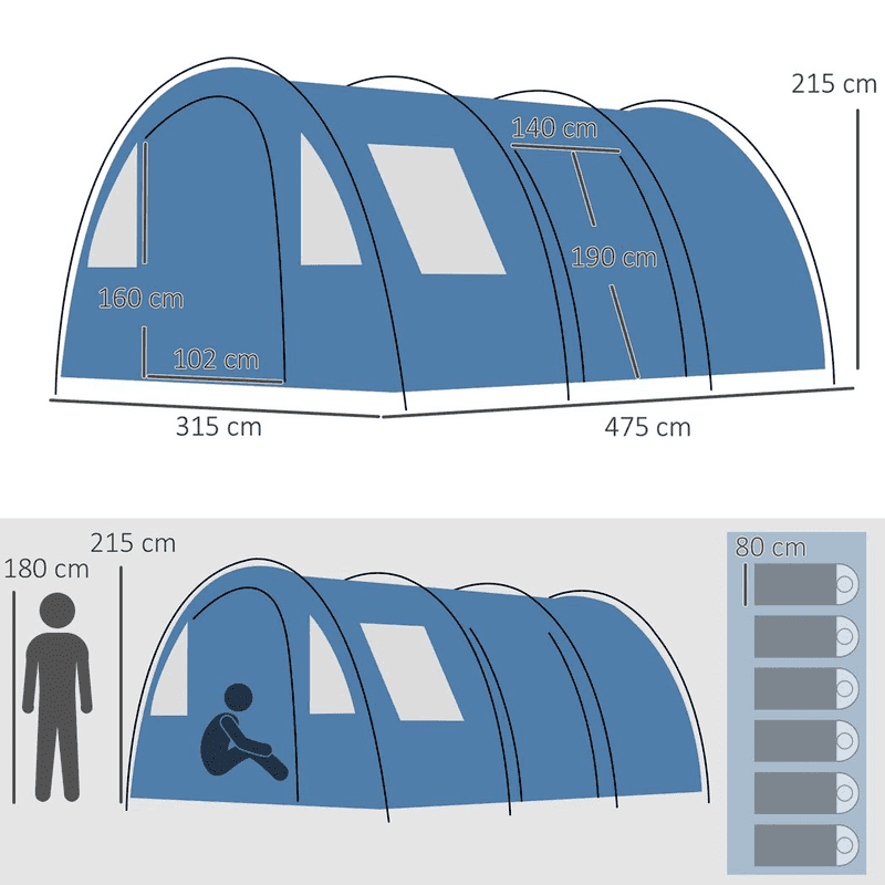 Outsunny 5-6 Man Family Tent Camping 2 Rooms Outsunny 5-6 Man Family Tent Camping 2 Rooms