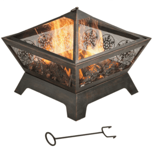 Outsunny Fire Pit w/ Spark Screen Cover Poker