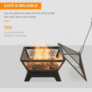Outsunny Fire Pit w/ Spark Screen Cover Poker