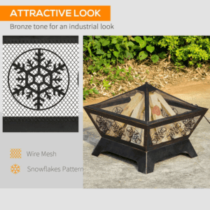 Outsunny Fire Pit w/ Spark Screen Cover Poker