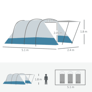 Outsunny 6-8 Person Tunnel Tent 2 rooms