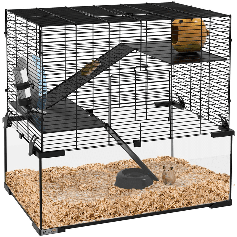 PawHut 3-Tier Hamster Cage with Glass Bottom PawHut 3-Tier Hamster Cage with Glass Bottom