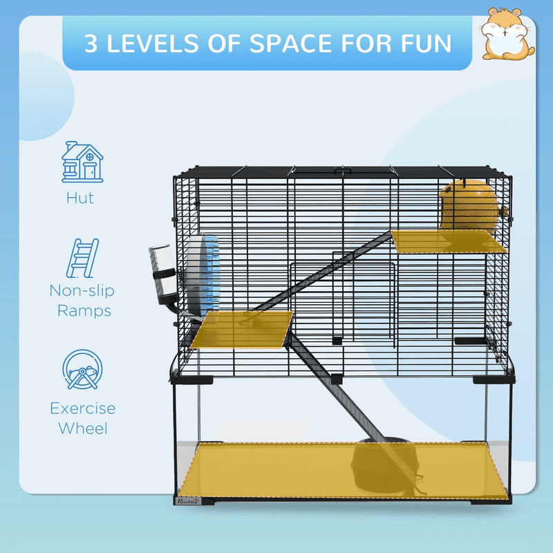 PawHut 3-Tier Hamster Cage with Glass Bottom PawHut 3-Tier Hamster Cage with Glass Bottom