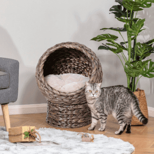 PawHut Raised Cat Bed Wicker Cat House
