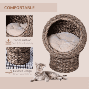 PawHut Raised Cat Bed Wicker Cat House