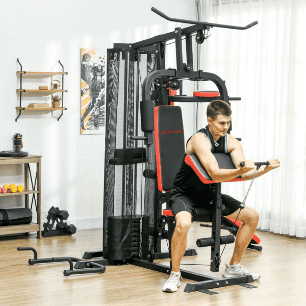 Multi Gym Workout Station with Sit Up Bench, Push Up Stand, Dip Station.