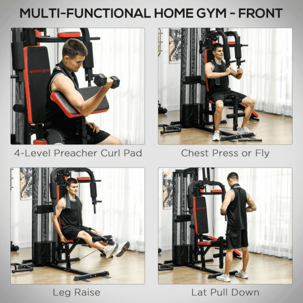 Multi Gym Workout Station with Sit Up Bench, Push Up Stand, Dip Station.