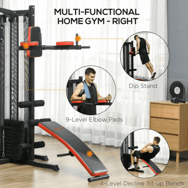 Multi Gym Workout Station with Sit Up Bench, Push Up Stand, Dip Station.
