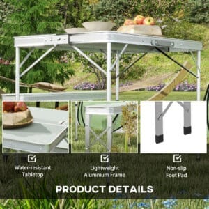 Outsunny Camping Table & 2 Bench Set