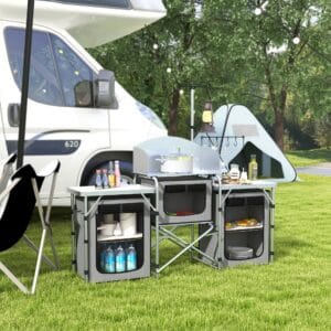 Outsunny Camping Kitchen with Windshield Portable