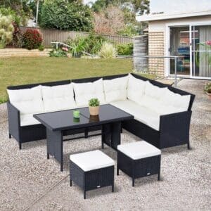Outsunny Corner Dining Sofa 6PC Rattan 7-seater