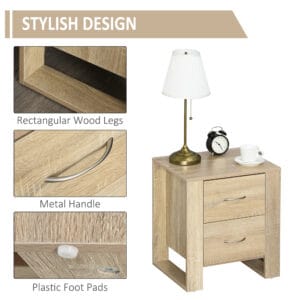 Homcom Bedside Table Particle Board 2-Draws