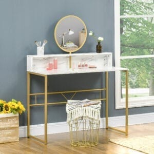 Homcom Dressing Table w/ Round Mirror