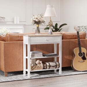 Homcom Console Table Wide Drawer White