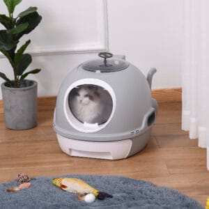 Pawhut Cat Litter Box w/ Litter Scoop Grey