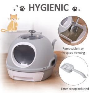 Pawhut Cat Litter Box w/ Litter Scoop Grey
