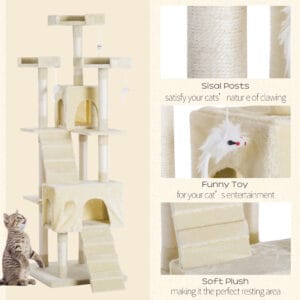 Pawhut Cat Tree Condo Scratcher Post Ladder