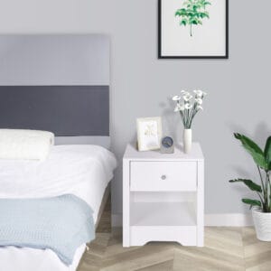 Homcom Bedside Table White Solid Wood