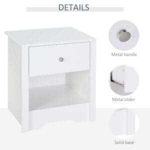Homcom Bedside Table White Solid Wood