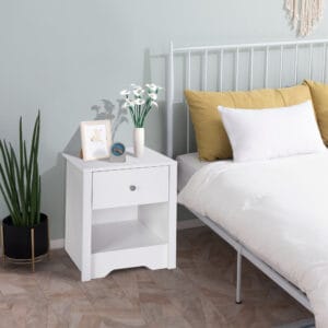 Homcom Bedside Table White Solid Wood