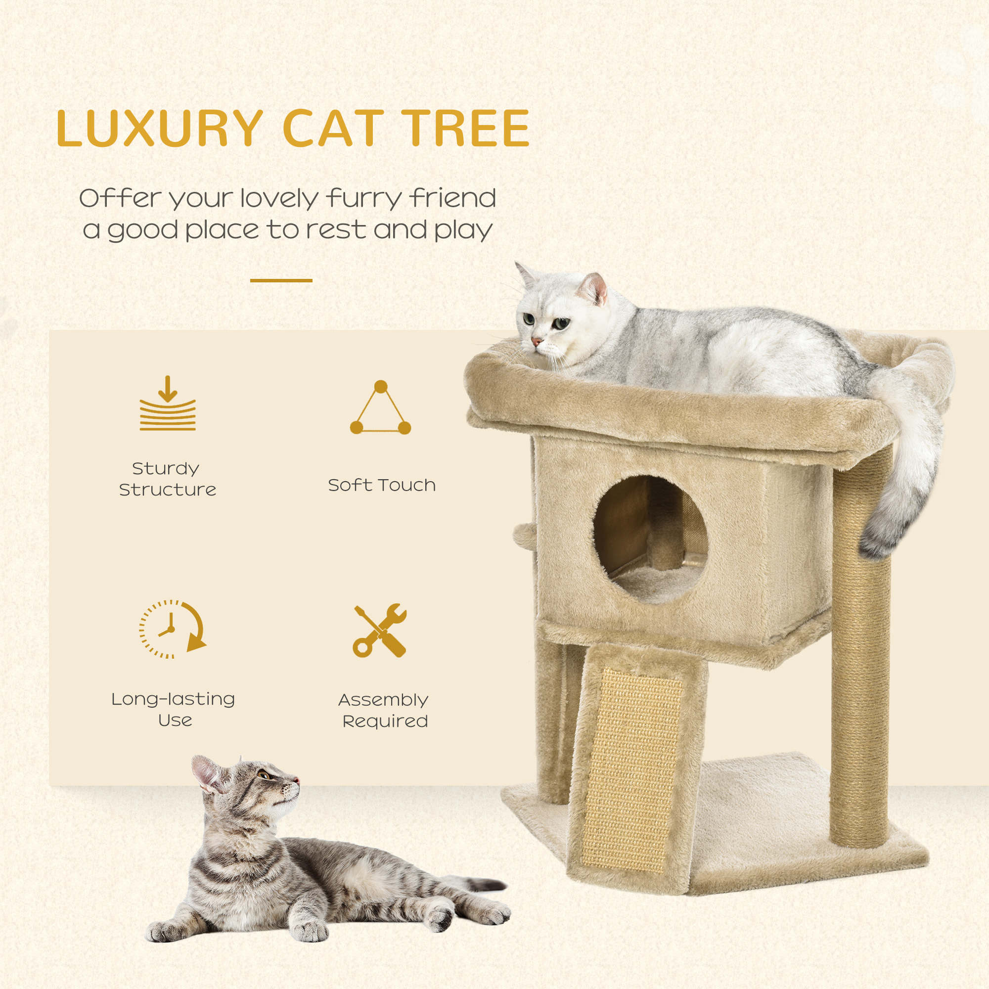 PawHut Cat Tree Tower With Jute Scratching Pad PawHut Cat Tree Tower With Jute Scratching Pad